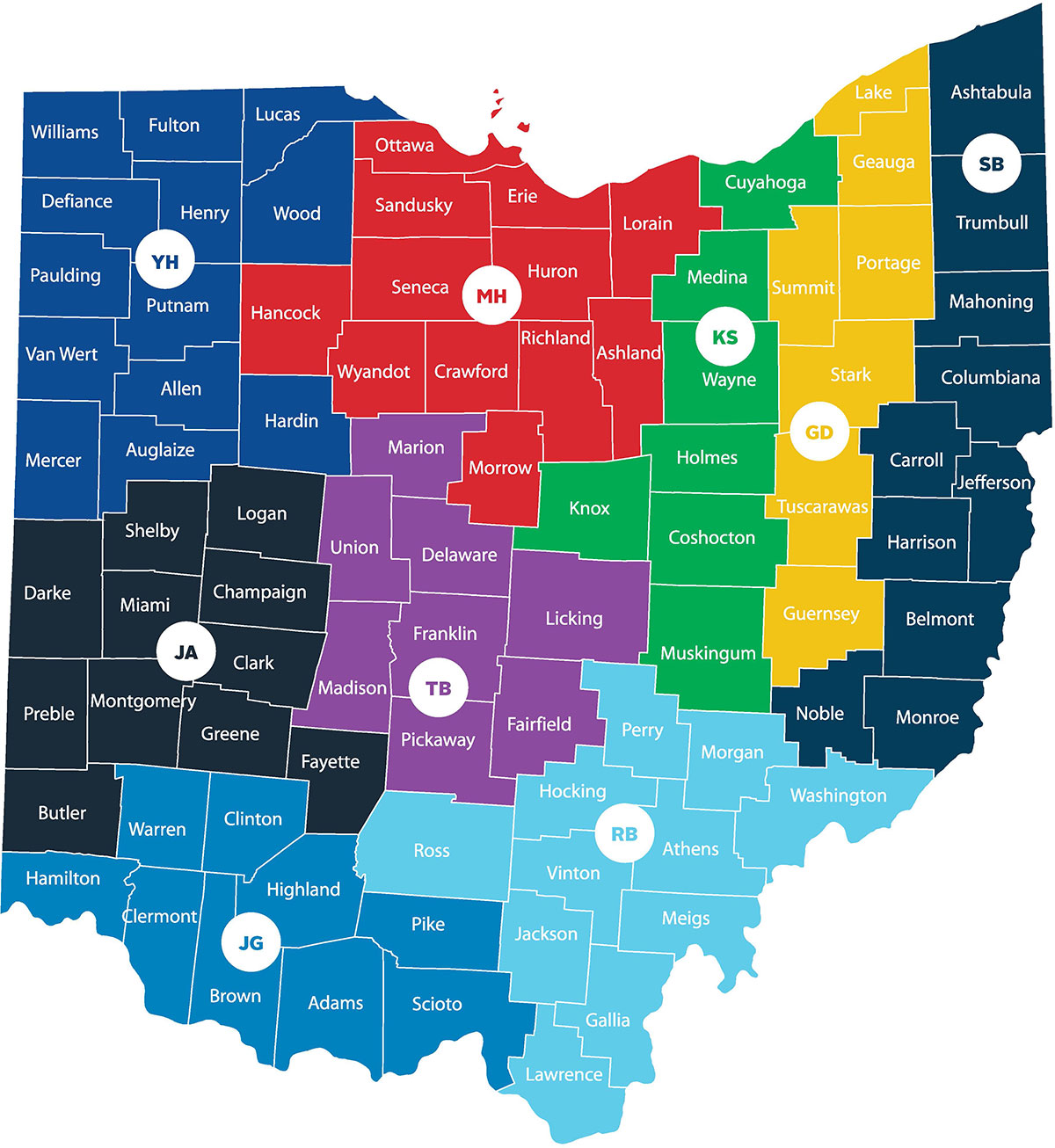 Map showing all the counties in the state of Ohio