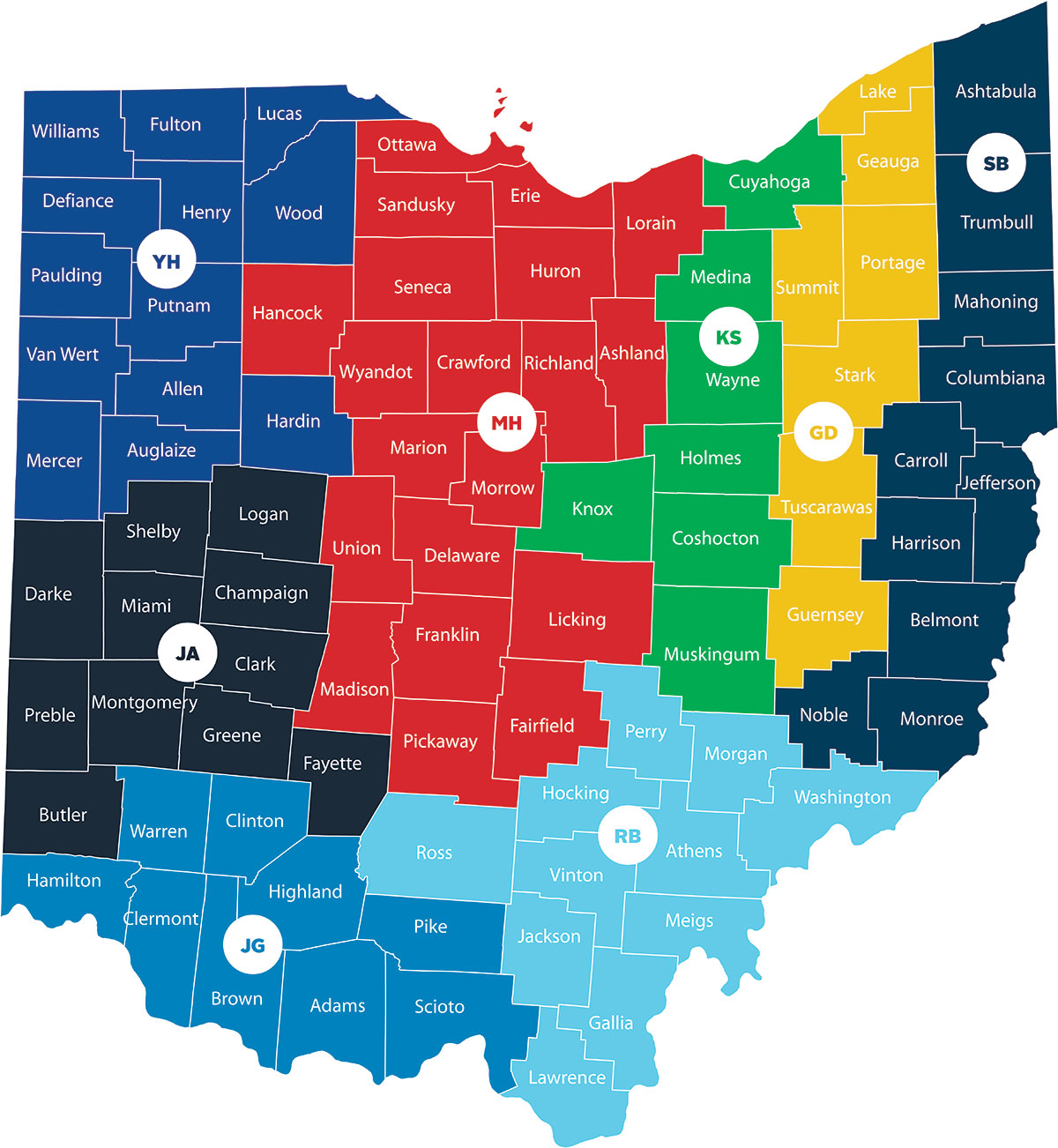 Map showing all the counties in the state of Ohio